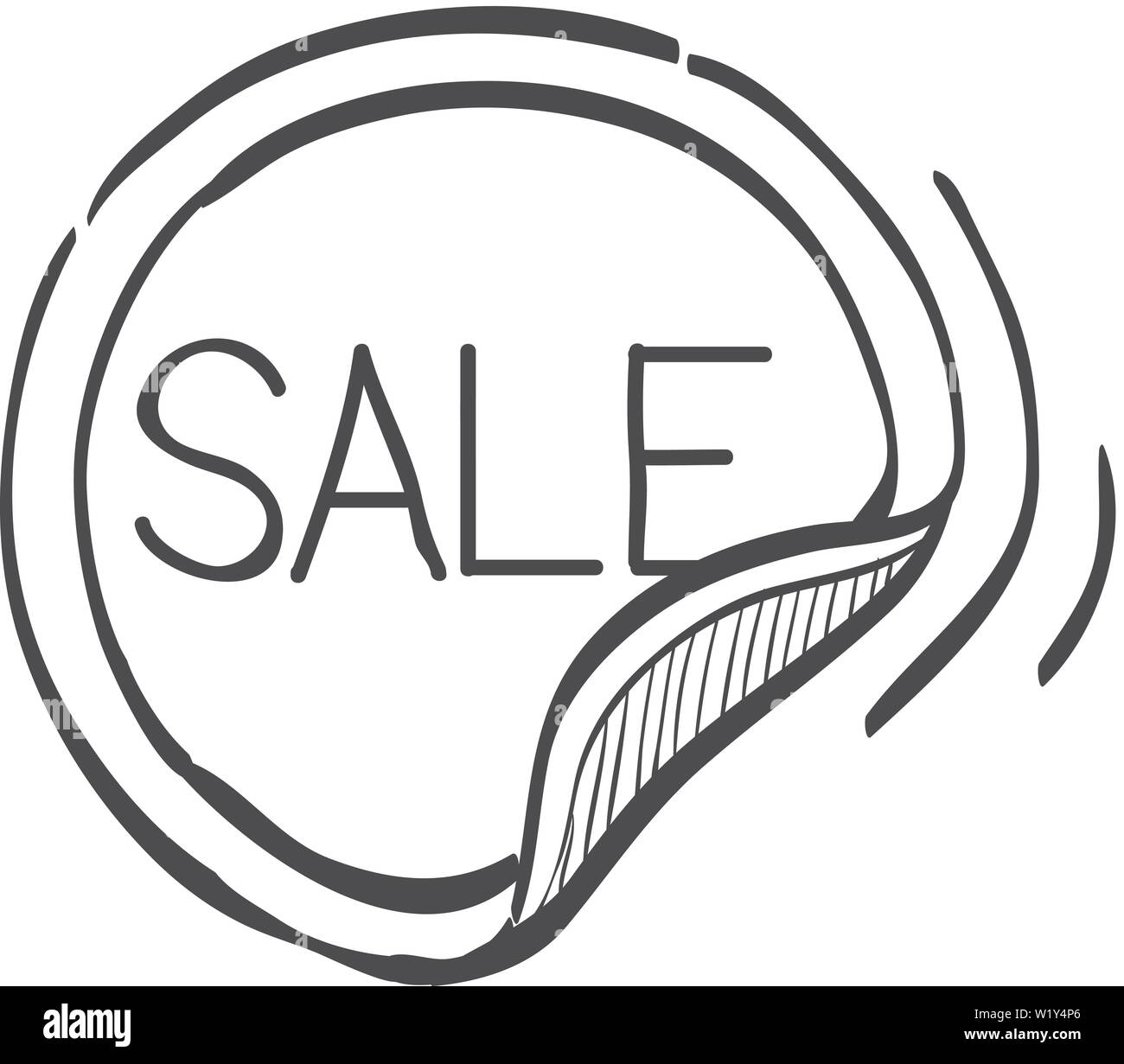 Vendita icona adesivo in doodle disegna linee. Etichetta acquisti comprare sconto sconto Illustrazione Vettoriale