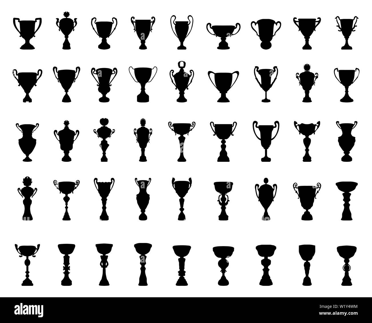 Silhouette nera di coppa del trofeo su sfondo bianco Foto Stock