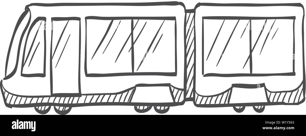 Icona del tram in doodle disegna linee. La metropolitana urbana, i trasporti pubblici Illustrazione Vettoriale