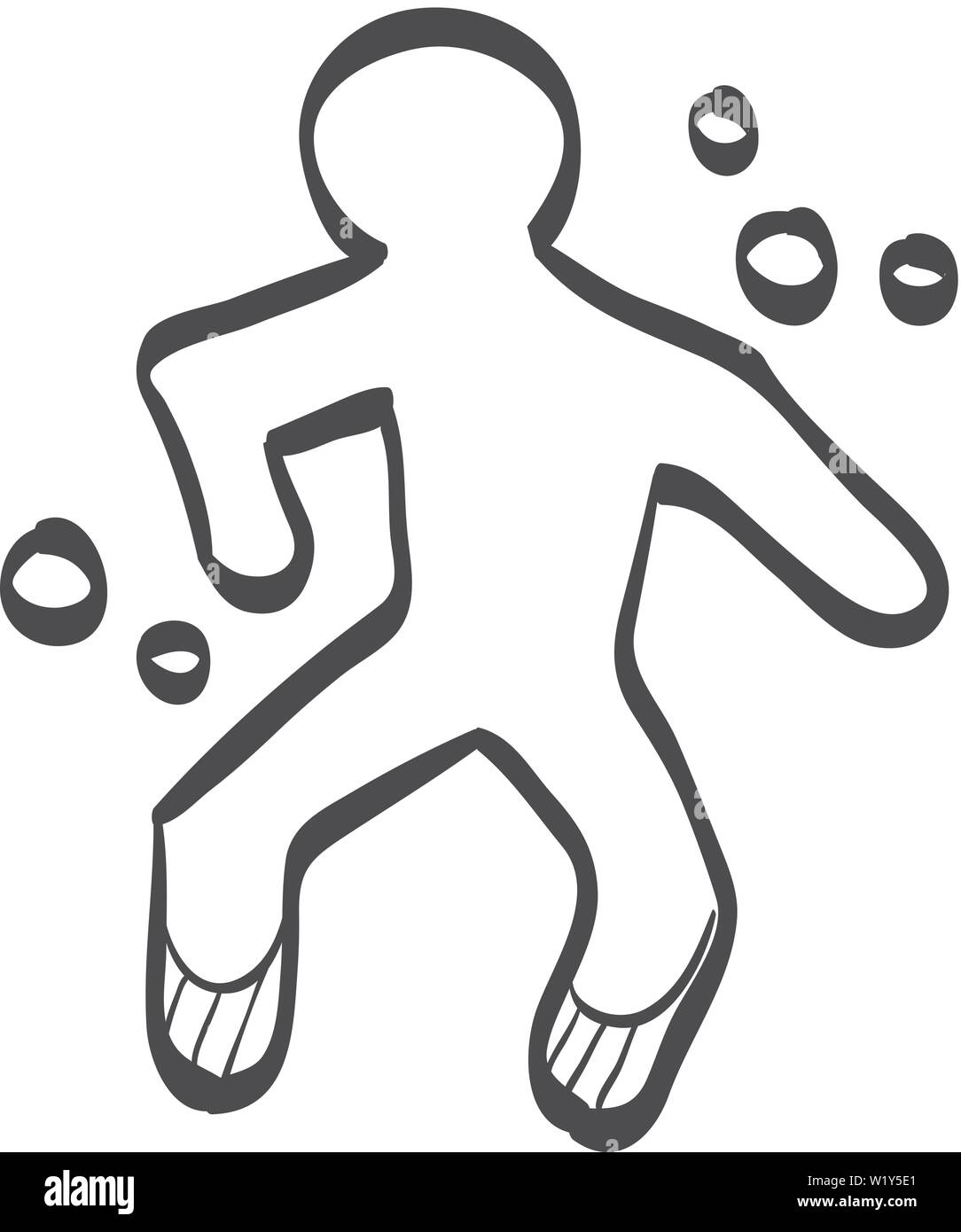 Vittima di reato icona nel doodle disegna linee. Ricerca scientifica il corpo umano prova Illustrazione Vettoriale