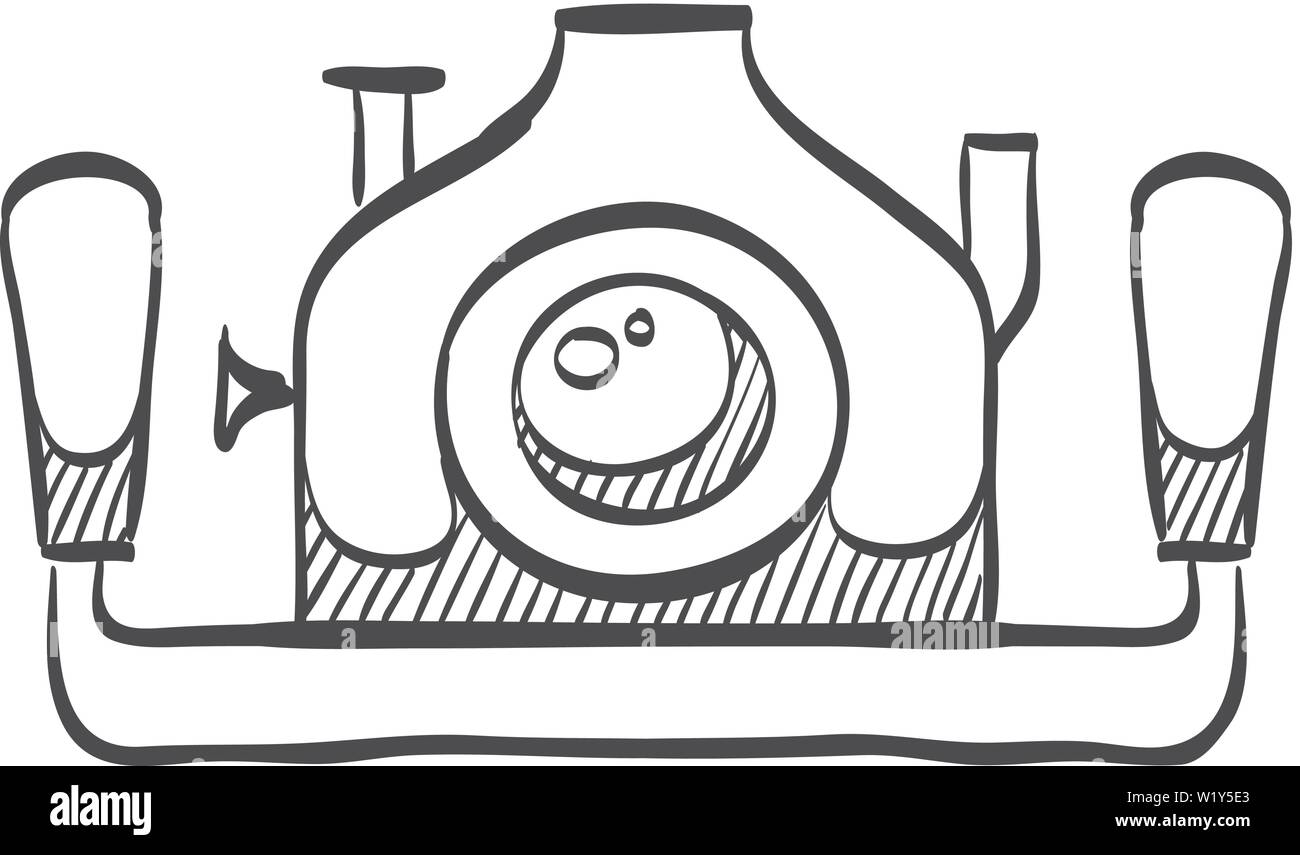 Fotocamera Subacquea icona nel doodle disegna linee. Fotografia di acqua di mare diving documentario animale Illustrazione Vettoriale
