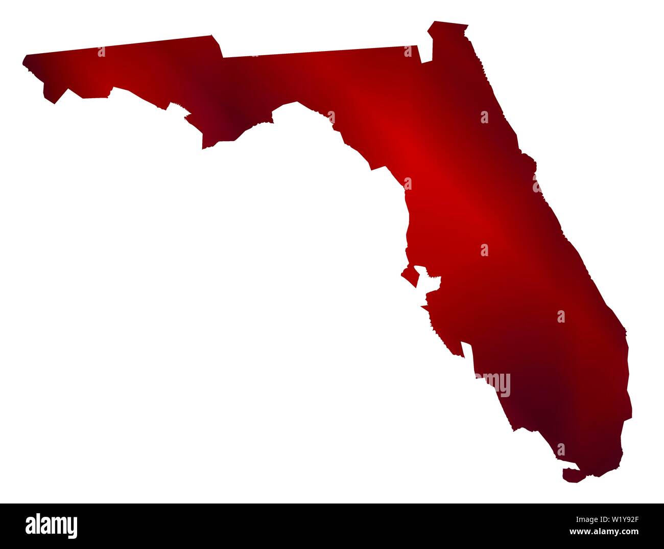 Silhouette di contorno della mappa della Florida isolato su bianco Illustrazione Vettoriale
