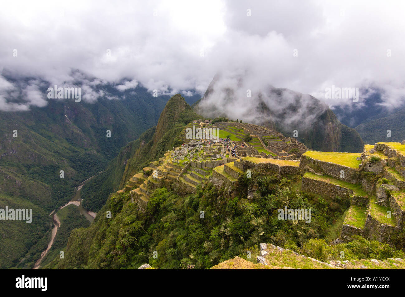 Panoramica del Machu Picchu. Foto Stock