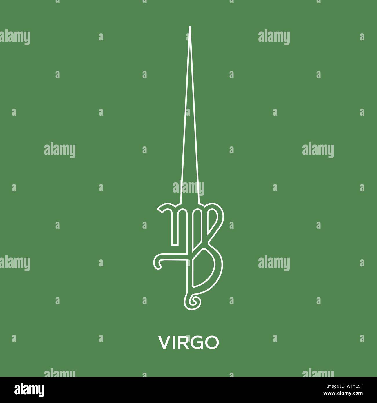 Virgo segno zodiacale. Linea di icona di stile del zodiacale arma Spada. Uno dei dodici zodiac armi. Astrologia oroscopo, segno. Pulito e moderno vettore illustrat Illustrazione Vettoriale