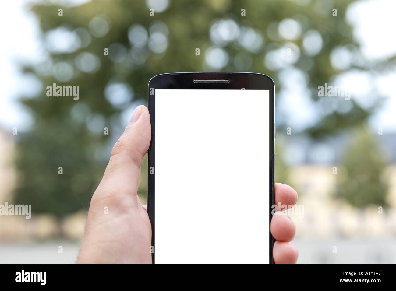 Plain smartphone con testo bianco dello sfondo dei campi Foto Stock