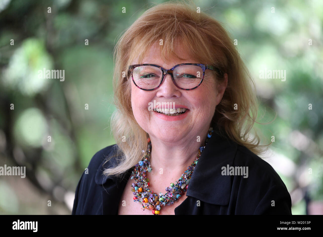 Berlino, Germania. 04 Luglio, 2019. Intervista con l'attrice Franziska Troegner, al Hotel Grünau. Credito: Wolfgang Kumm/dpa/Alamy Live News Foto Stock