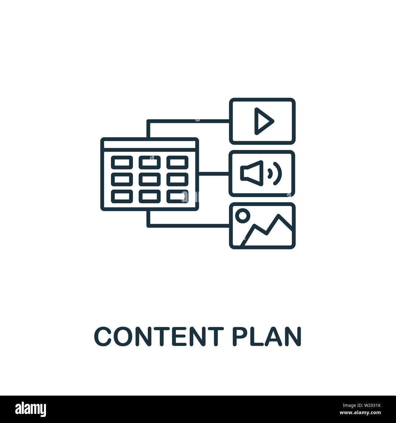 Icona del contorno del piano di contenuti. Elemento concetto sottile dalla raccolta icone contenuto. Icona piano contenuti creativi per applicazioni mobili e utilizzo Web Foto Stock