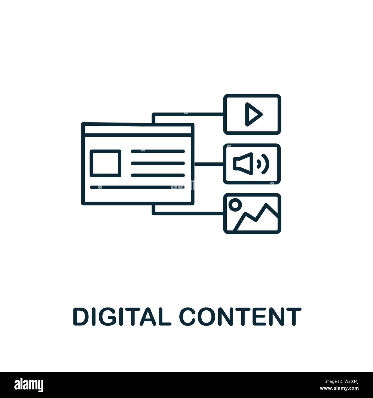 Icona del contorno del contenuto digitale. Elemento concetto sottile dalla raccolta icone contenuto. Icona Creative Digital Content per applicazioni mobili e utilizzo Web Illustrazione Vettoriale