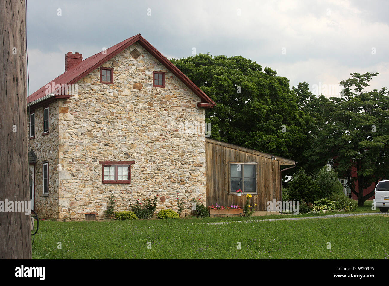 Grande casa di pietra in Pennsylvania rurale, STATI UNITI D'AMERICA Foto Stock