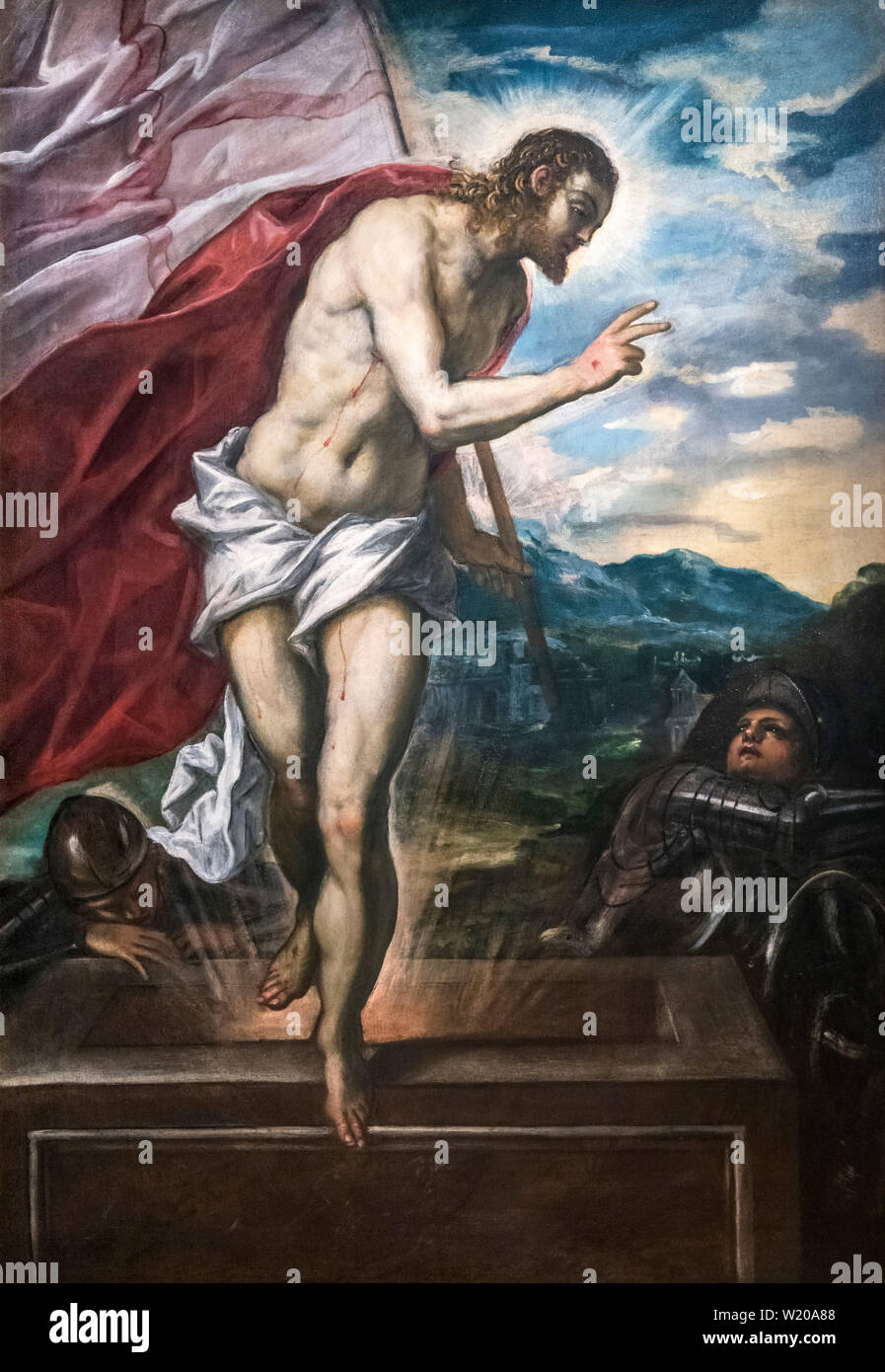Cristo Risorgente (il Cristo risorto) da Jacopo Tintoretto (c.1518-1594), olio su tela, c.1555 Foto Stock