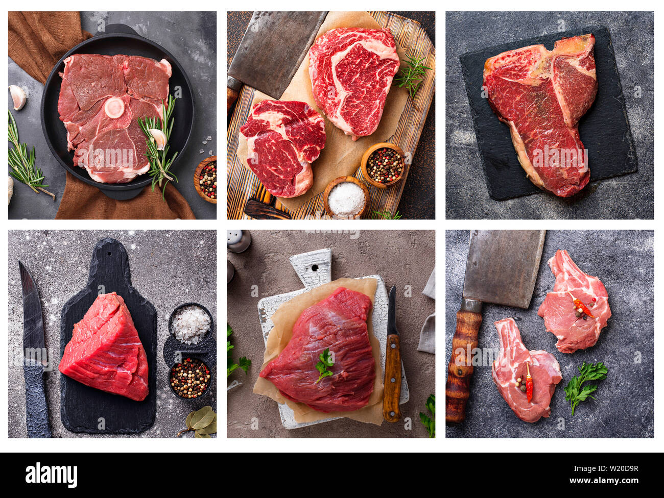 Collage di cibo. Diversi tipi di carne Foto Stock