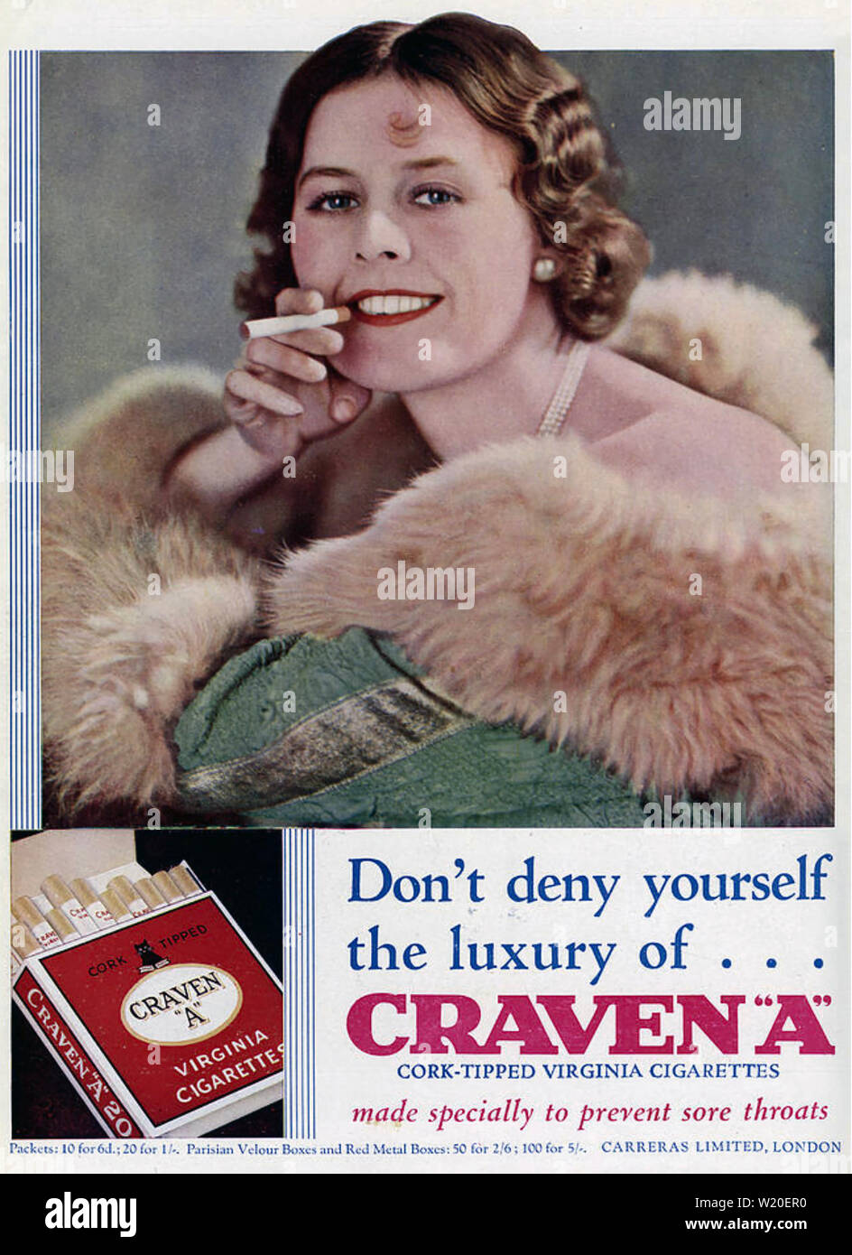 CRAVEN una sigaretta annuncio circa 1930 Foto Stock