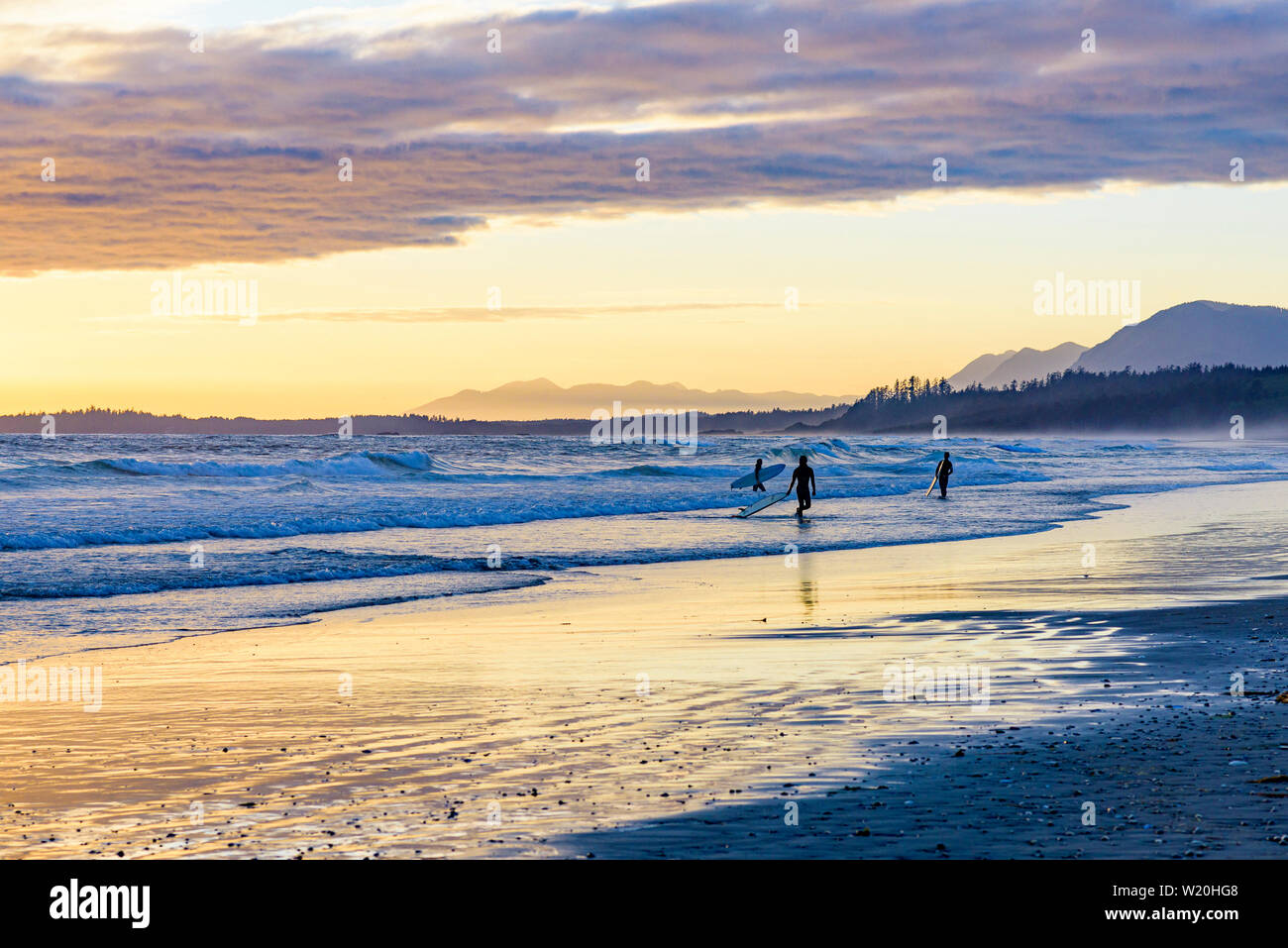 Tramonto, Long Beach, Pacific Rim National Park, l'isola di Vancouver, British Columbia, Canada. Foto Stock