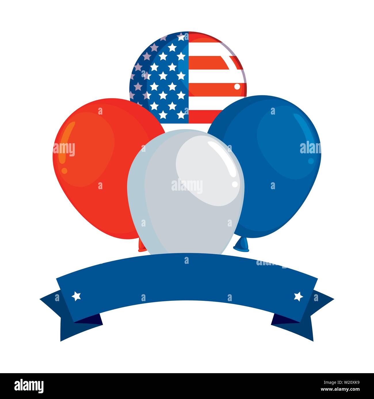 Palloncini elio flottante con gli Stati Uniti d'America bandiera Illustrazione Vettoriale