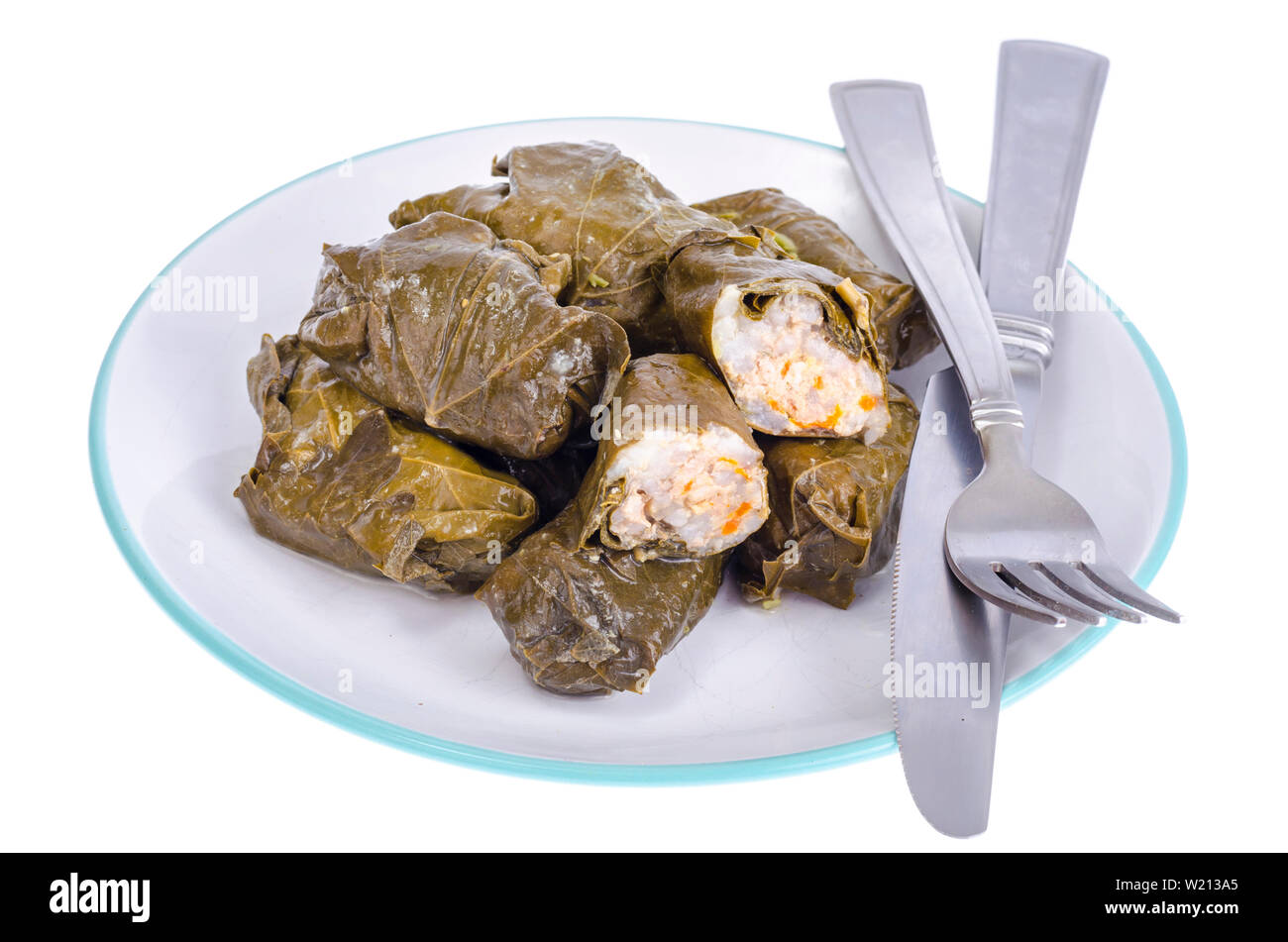 Dolma con carne e riso da uve di foglie. Foto Stock