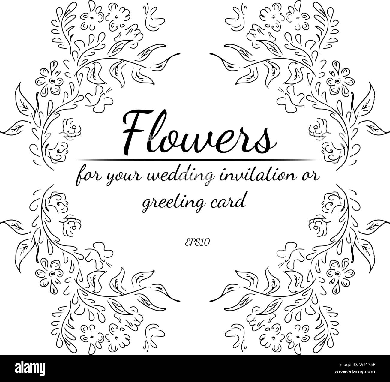 Corona di rose o le peonie fiori e rami isolati su sfondo bianco. Foral telaio elementi di design per gli inviti, biglietti d'auguri. Disegnata a mano Illustrazione Vettoriale