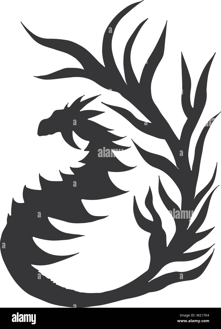 Disegnato a mano drago vettore silhouette isolati su sfondo bianco. Fantastico icona del drago. La mitologia di Freehand aminale. Profilo di fantasia illustrazione. Illustrazione Vettoriale