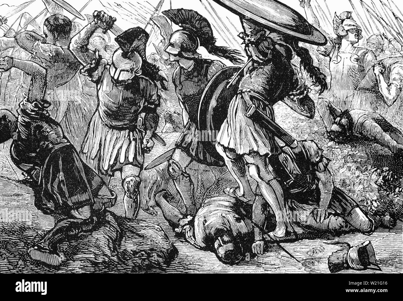 La battaglia di Chaeronea fu combattuta nel 338 A.C. nei pressi della città di Chaeronea in Beozia, tra i macedoni guidato da Filippo II di Macedon e un alleanza di alcune delle città-stato guidato da Atene e Tebe. La battaglia è stata il culmine di Filippo finale di campagne militari e portato in una vittoria decisiva per i macedoni. Foto Stock