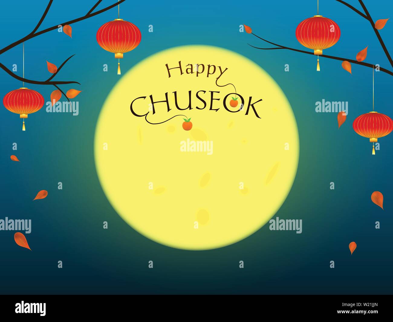 Felice Chuseok sfondo con luna e testo. Illustrazione Vettoriale