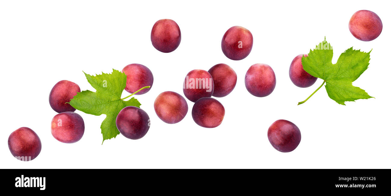 La caduta di uva rossa isolato su sfondo bianco Foto Stock