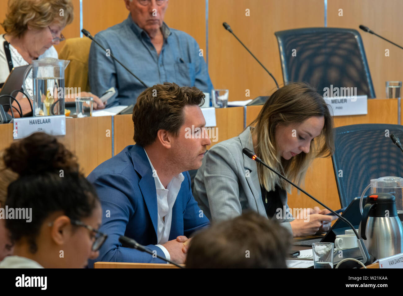 I consiglieri a lavorare alla Raadszaal Municipio Amsterdam Paesi Bassi 2019 Foto Stock