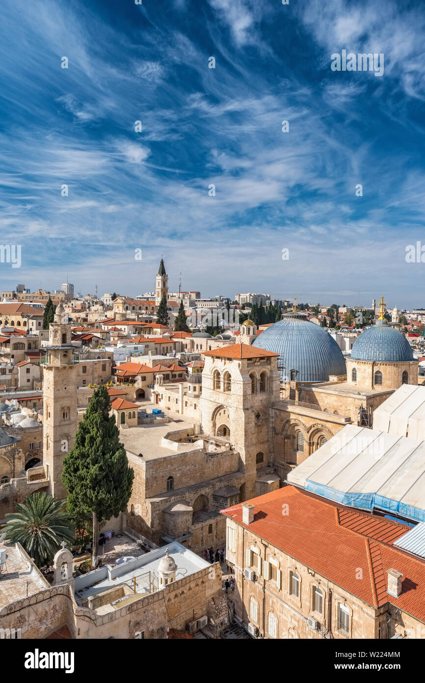 Vista dall'alto di Gerusalemme la città vecchia Foto Stock
