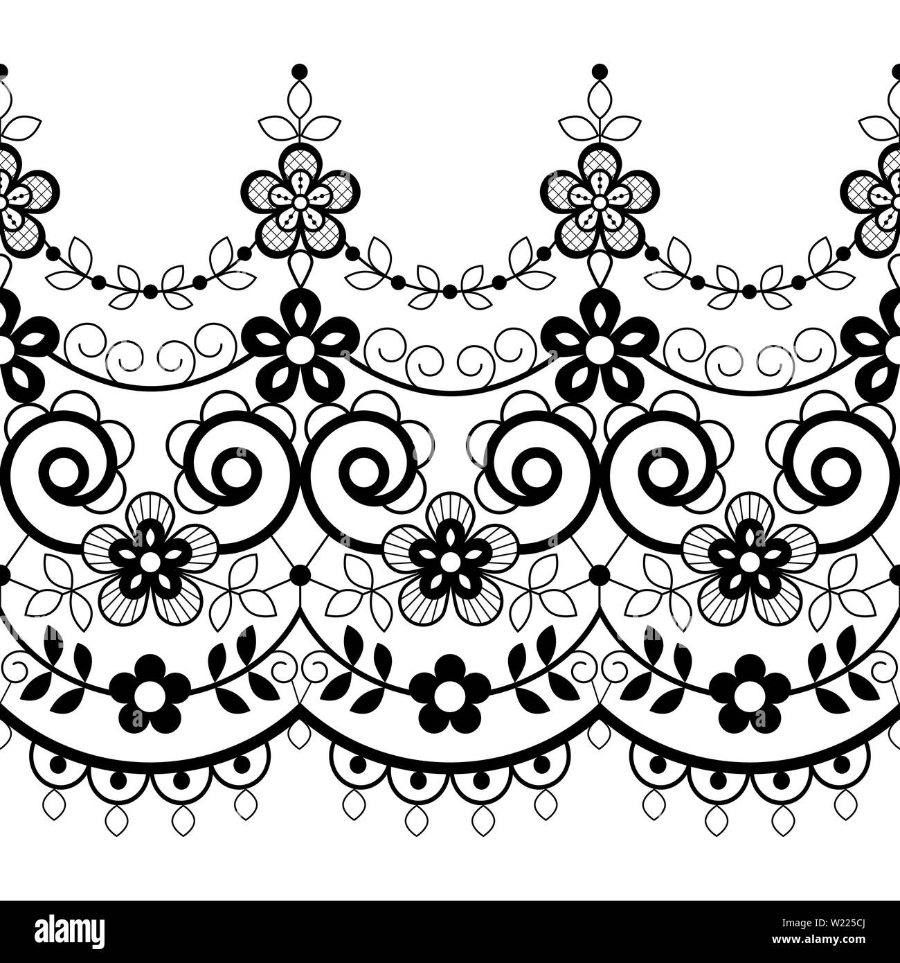 Pizzo retrò seamless pattern, monocromatico, decorazione ornamentale progettazione ripetitivi con fiori - DESIGN TESSILE Illustrazione Vettoriale