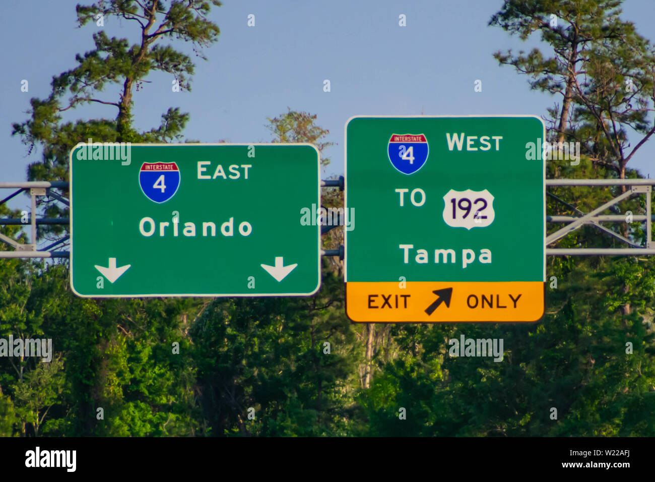 Orlando, Florida. Giugno 03, 2019. Vista superiore della Interstate 4 East Orlando e ad ovest di Tampa presso il Walt Disney World area 8 Foto Stock