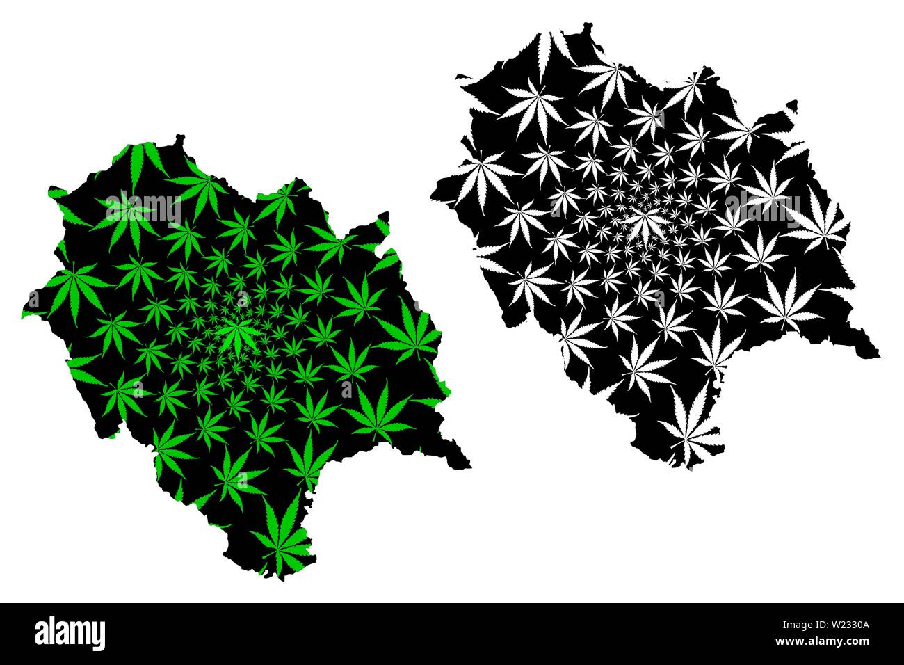 Himachal Pradesh (territori di India, Stati federati, la Repubblica dell' India) mappa è progettato Cannabis leaf verde e nero, Himachal Pradesh mappa Illustrazione Vettoriale