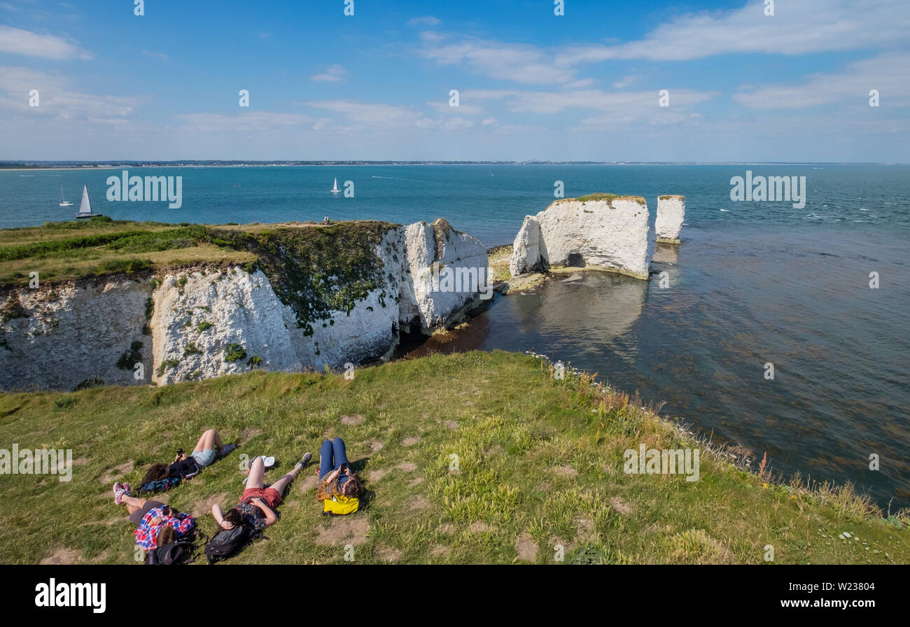 Old Harry Rocks, Isle of Purbeck, Dorset, Regno Unito Foto Stock