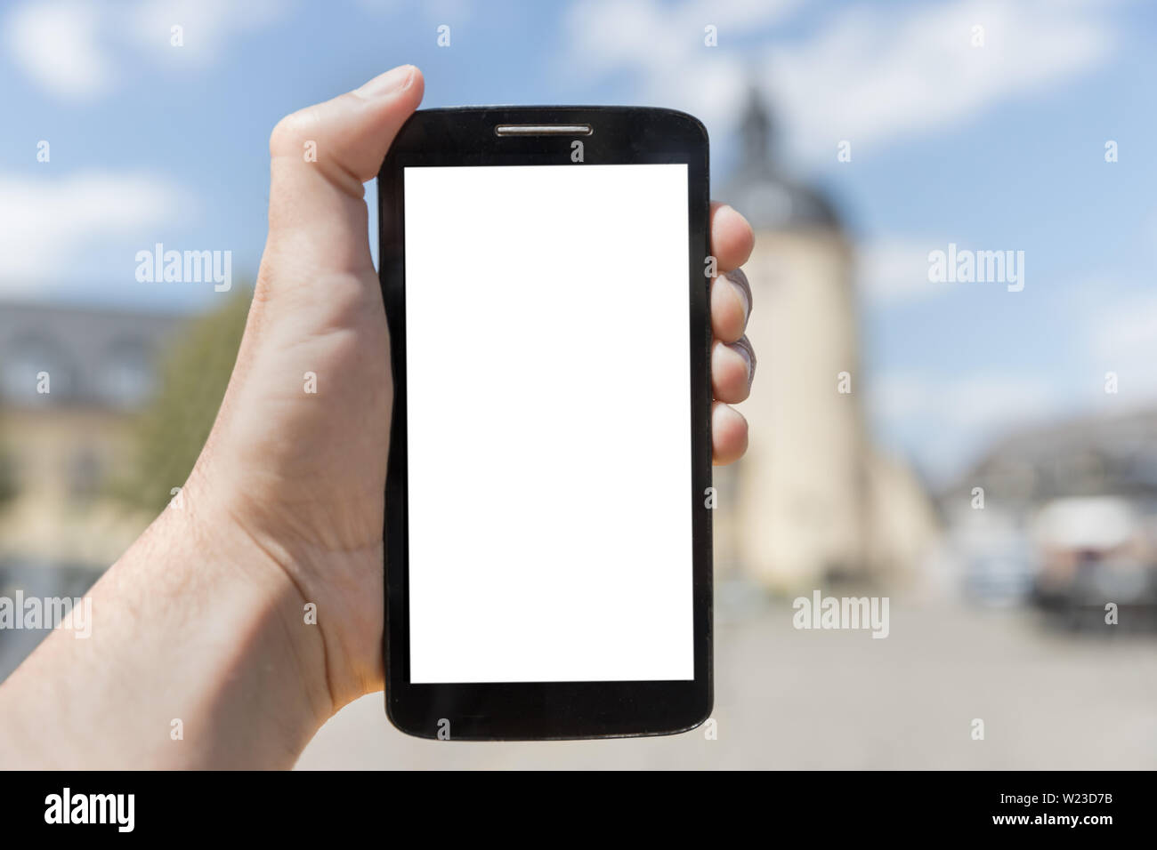 Plain smartphone con testo bianco dello sfondo dei campi Foto Stock