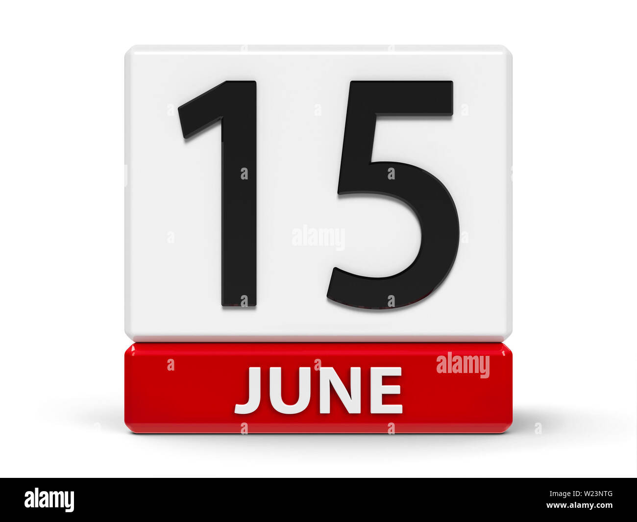 Rosso e bianco sull'icona del calendario dai cubi - Il quindicesimo giorno di giugno - su un tavolo bianco - Global Wind Day, mondo sambuco abusi Giornata di sensibilizzazione, tre-dimensiona Foto Stock