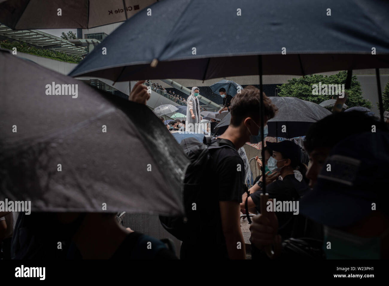 Hong Kong, Hong Kong SAR di Hong Kong. 12 Giugno, 2019. Manifestanti con ombrelloni durante scontri.scontri tra Hong Kong la polizia e i giovani manifestanti durante il diritto Anti-Extradition alla Cina le dimostrazioni. Credito: Ivan Abreu/SOPA Immagini/ZUMA filo/Alamy Live News Foto Stock