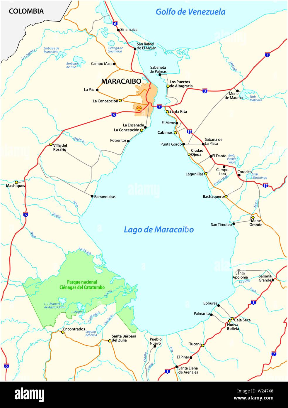 Mappa del venezuelano dal mare il lago di Maracaibo in Venezuela Illustrazione Vettoriale