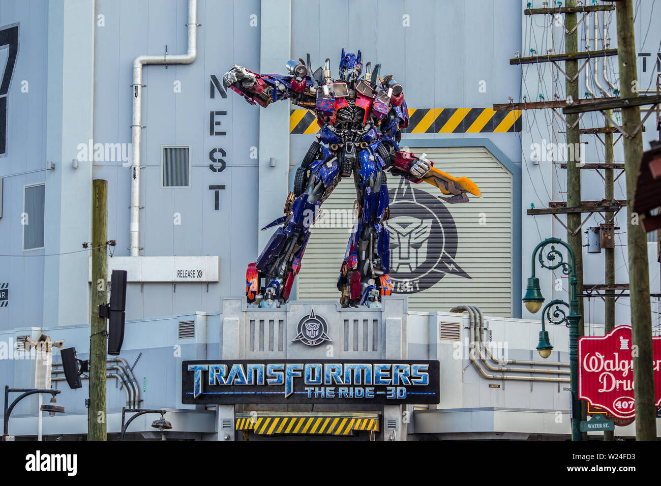 Universal Studios. Ingresso di trasformatori 3D ride Foto Stock