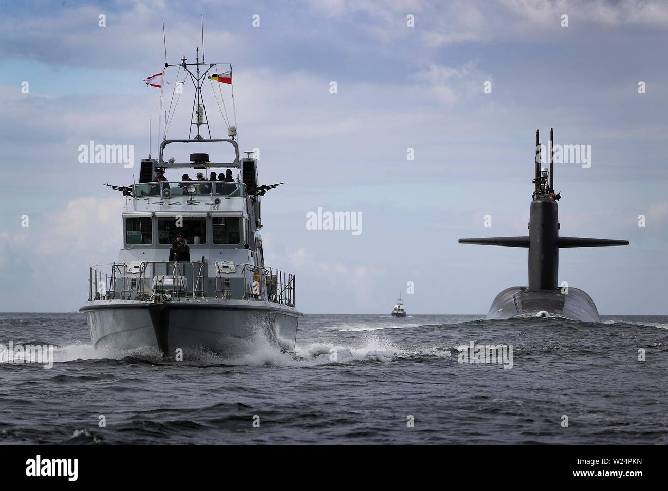 Gli Stati Uniti Navy Ohio-class ballistic missile sottomarino nucleare USS Alaska arriva per una porta visita al Royal Navy Base Clyde Luglio 2, 2019 a Faslane in Scozia. Foto Stock