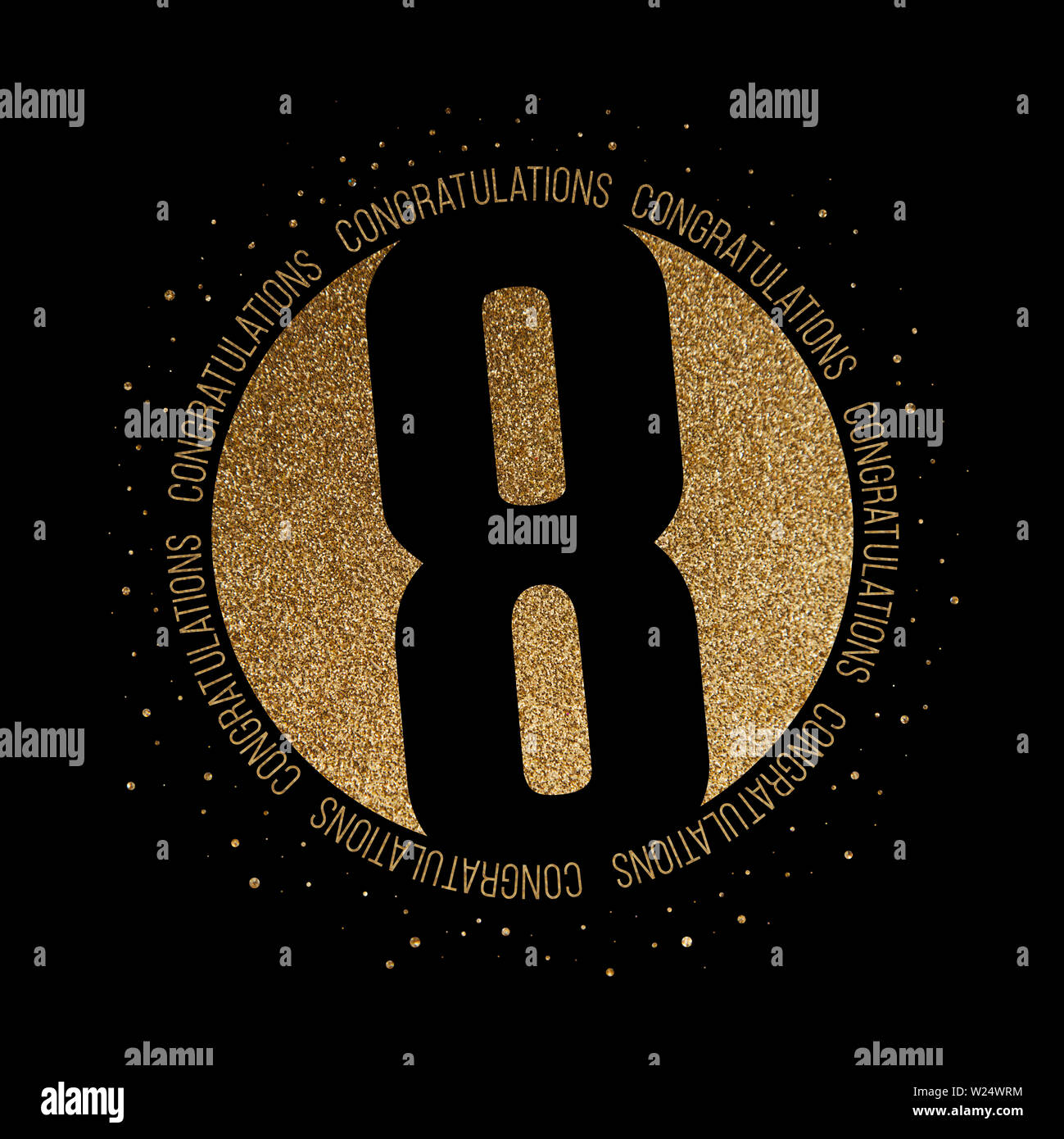 Congratulazioni numero 8 compleanno anniversario glitter cerchio design Foto Stock