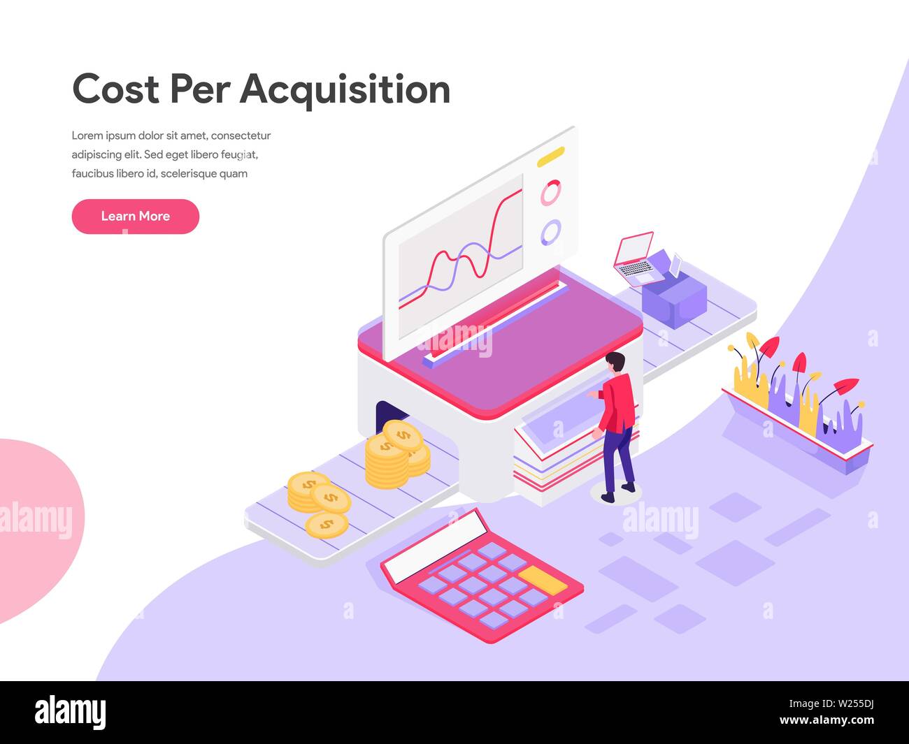 Landing page del modello di costo per acquisizione illustrazione isometrica concetto. Piatto isometrica design concept di progettazione di pagine web per il sito web e mobile Illustrazione Vettoriale