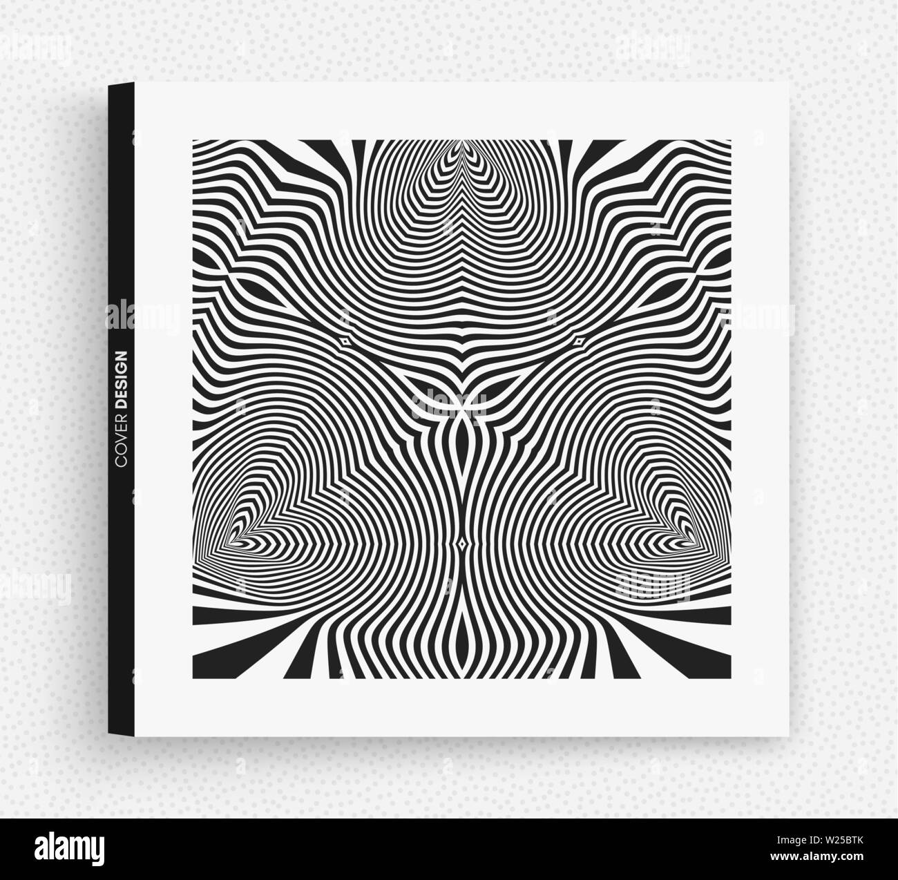 Cover Design modello. Design in bianco e nero. Abstract sfondo striato. Illustrazione Vettoriale. Illustrazione Vettoriale