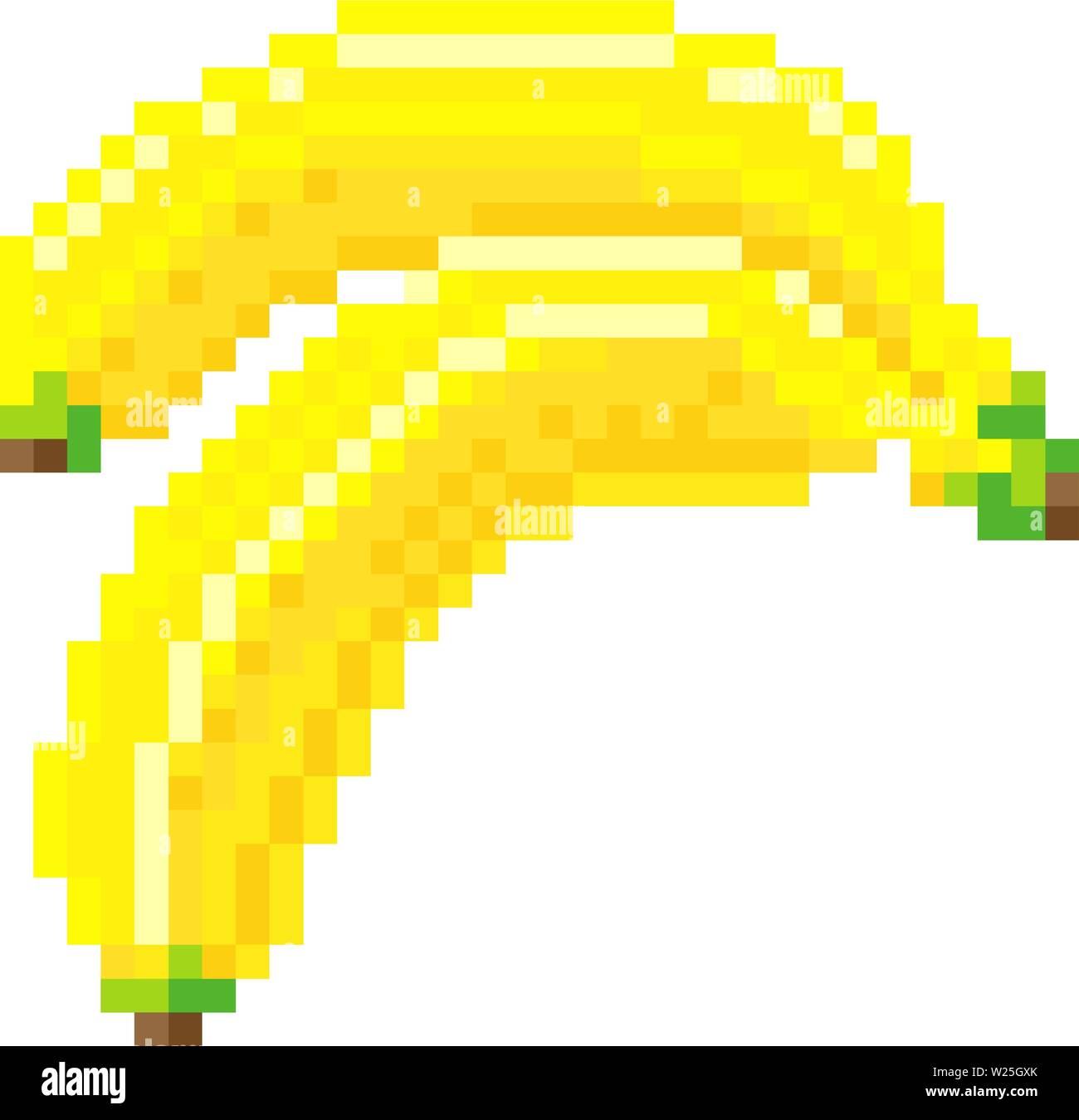 Banana arte pixel a 8 bit Video Game Icona di frutta Illustrazione Vettoriale