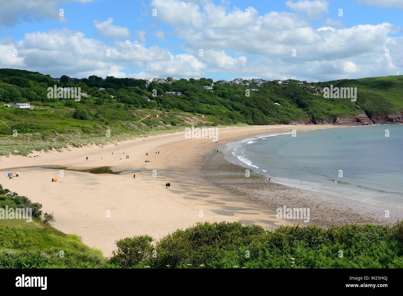 Freshwater East spiaggia sabbiosa spiaggia gallese Pembrokeshire Coast National Park Galles Cymru REGNO UNITO Foto Stock