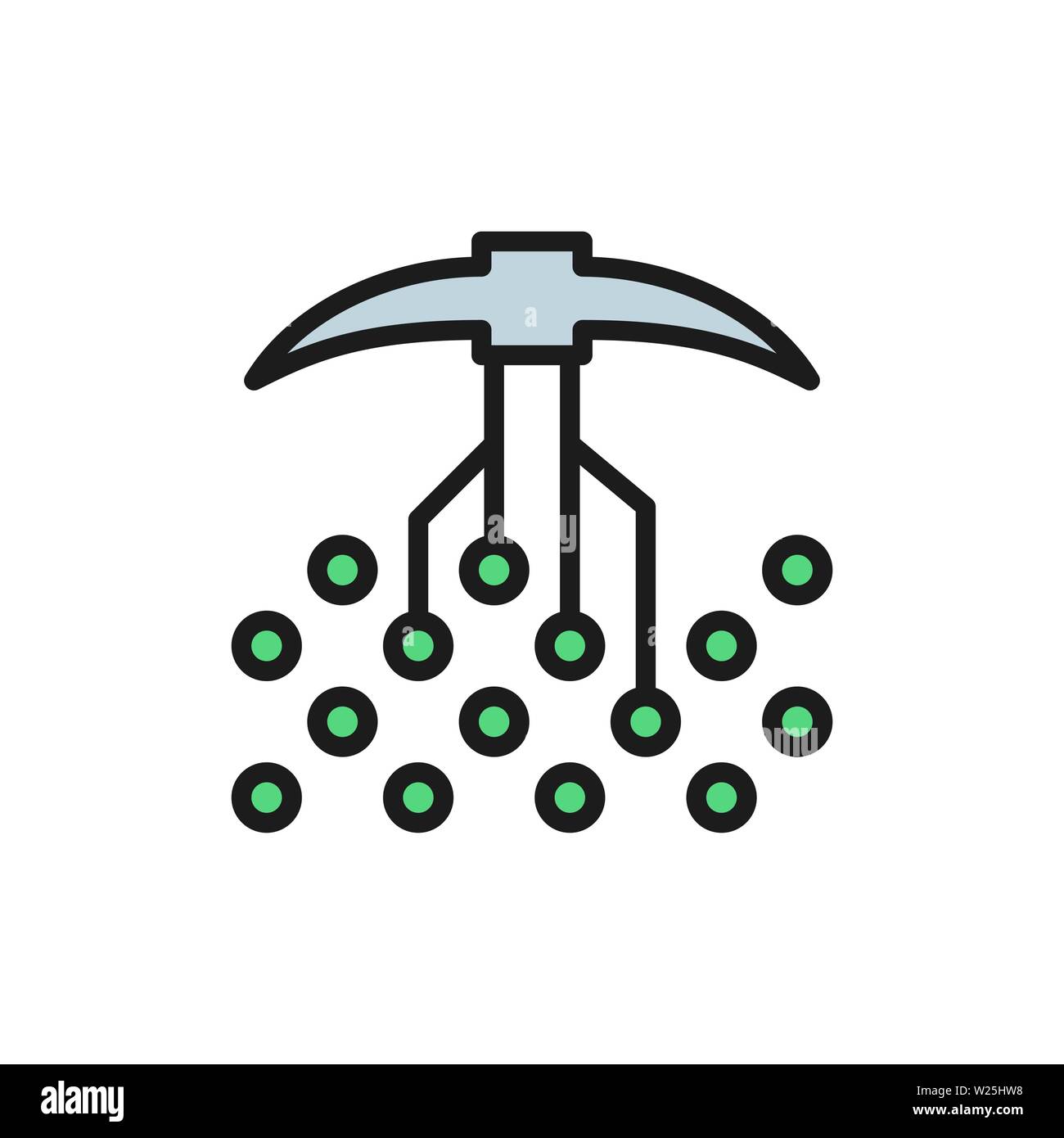 Piccone con i contatti chiusi blockchain cryptocurrency, schermo piatto a colori icona. Illustrazione Vettoriale