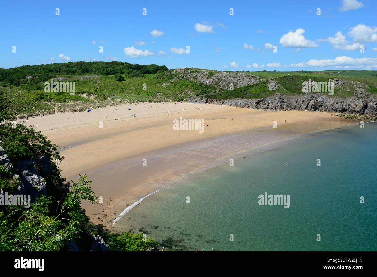 Barafundle baia remota spiaggia sabbiosa vicino Stackpole Quay Pembrokeshire Coast National Park Galles cymru REGNO UNITO Foto Stock