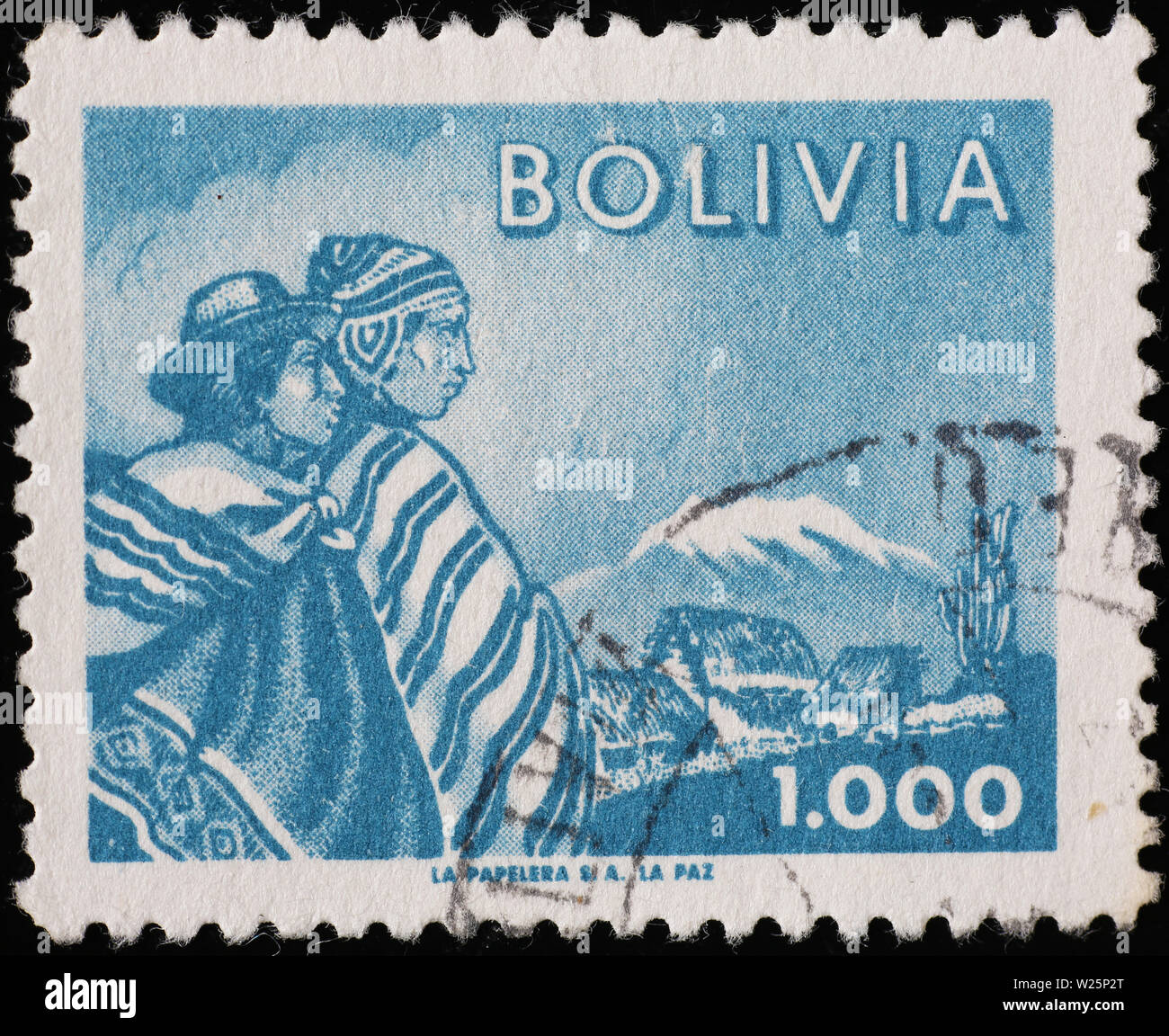 Popolo boliviano su vintage francobollo Foto Stock