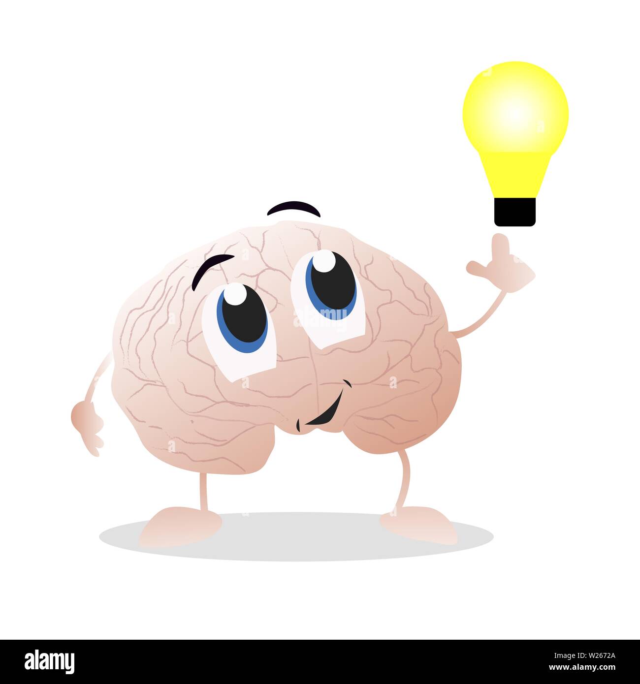 La mascotte del cervello con una nuova idea. La mascotte di intelligence con idea, smart cartoon mente, illustrazione vettoriale Illustrazione Vettoriale