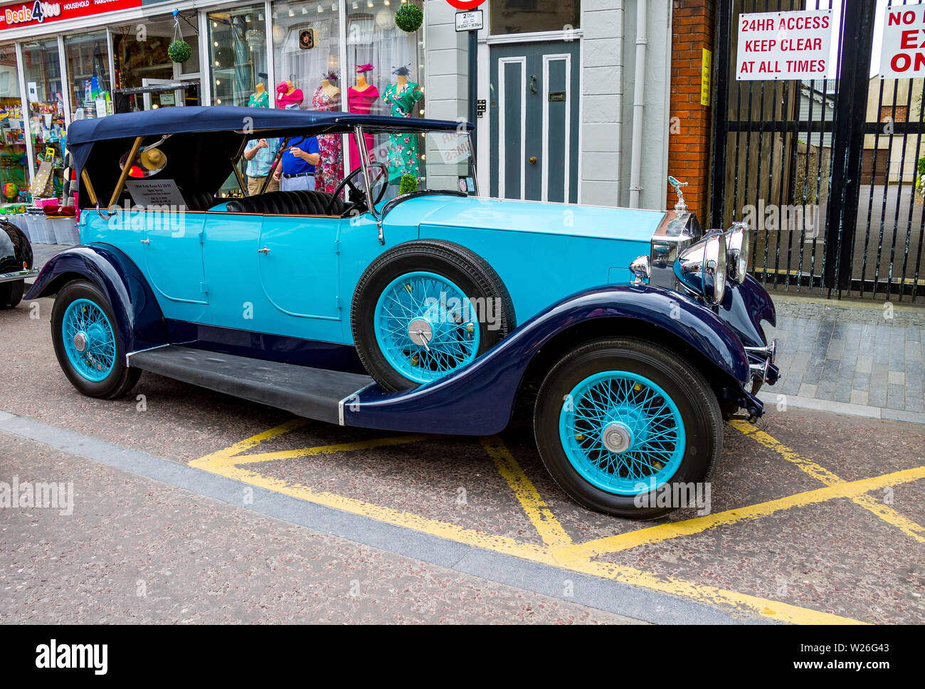 Blue 1934 Rolls Royce open tourer. Foto Stock
