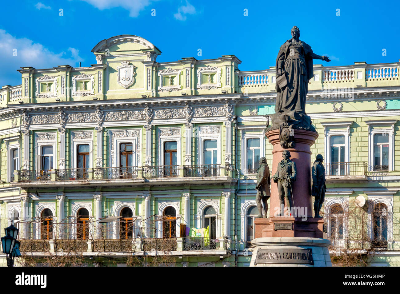 Ekaterininskaya square e il Monumento ai fondatori di Odessa, Odessa, Ucraina Foto Stock