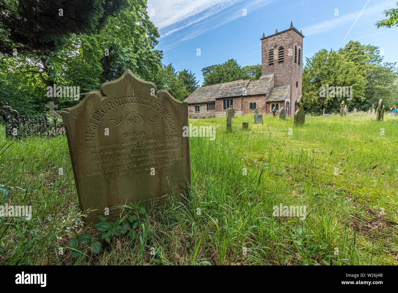 St Werburgh della vecchia chiesa, Warburton vicino alla città di Cheshire di Lymm. Chiamato dopo una badessa sassone che è diventato il patrono di Chester. La più antica Foto Stock