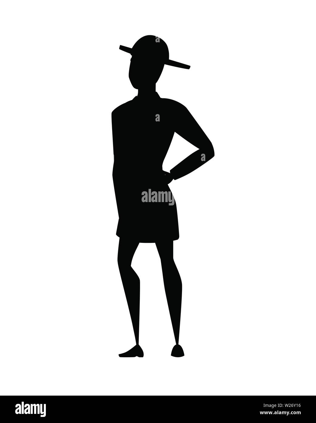 Silhouette nera maschio adulto pompiere stand su terra indossando forma ignifughi cartoon character design piatto illustrazione vettoriale. Illustrazione Vettoriale
