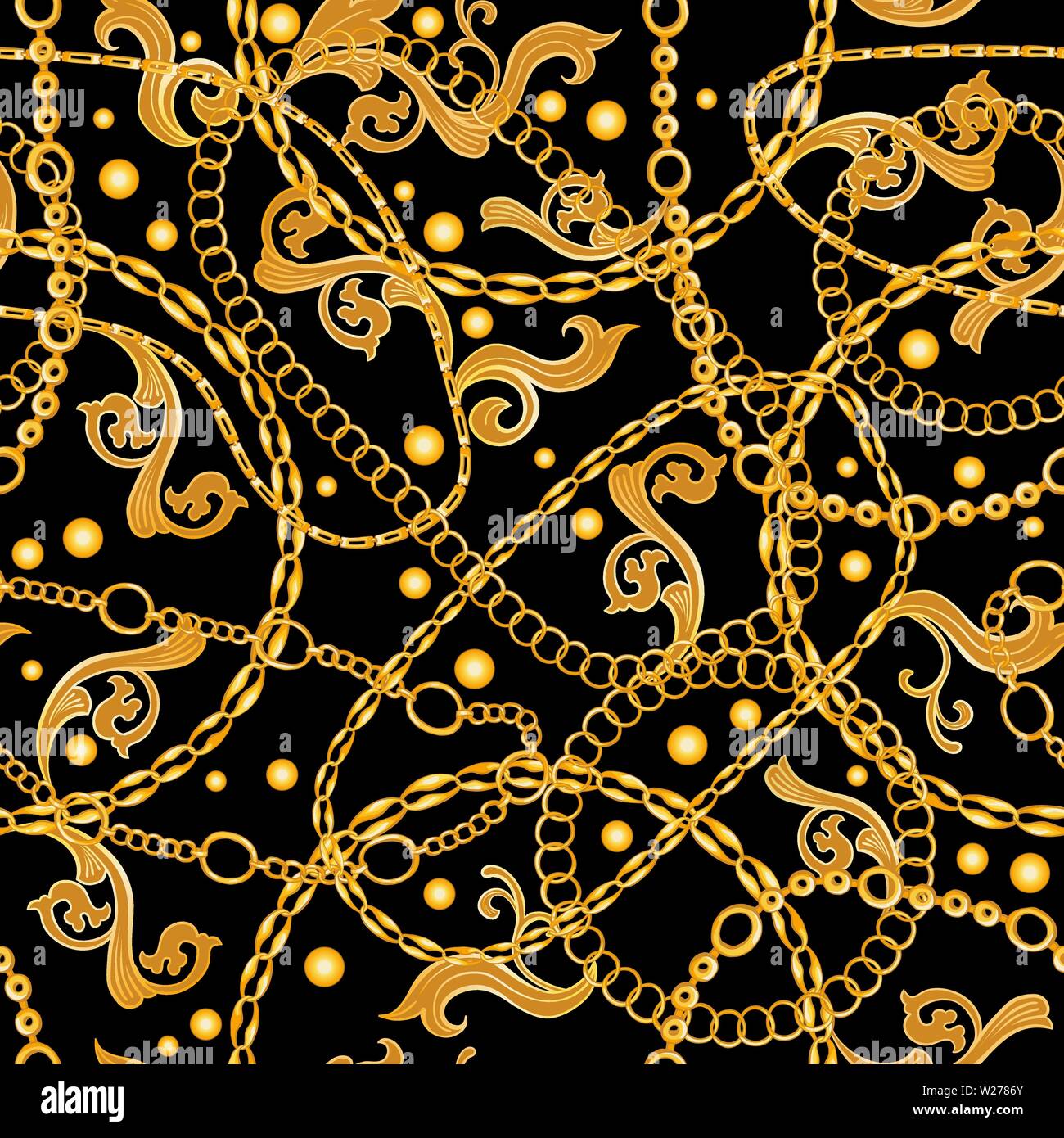 Catene d'oro Gioielli barocchi Seamless disegno vettoriale. Oro sullo  sfondo di accessori per la moda arte Design. Alla moda decorativa bandana sciarpa  con perle Immagine e Vettoriale - Alamy